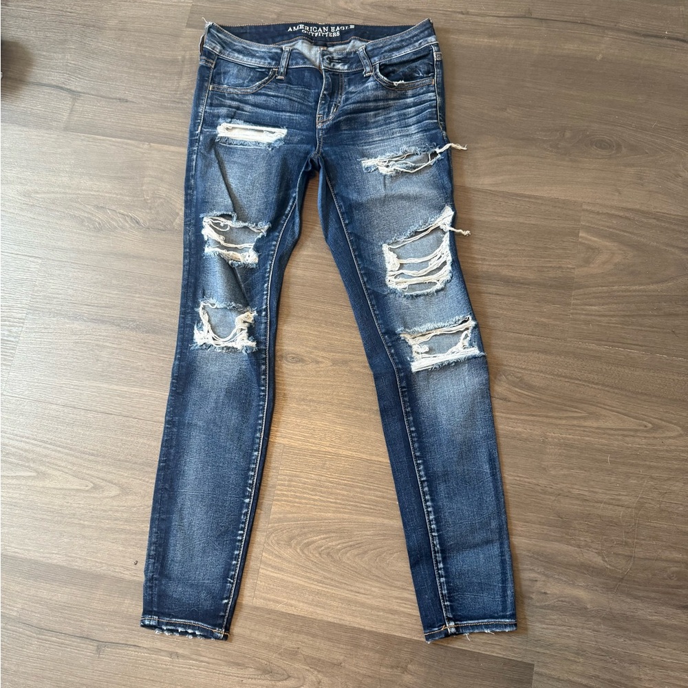 American Eagle Outfitters Distressed Blue Skinny Jeans